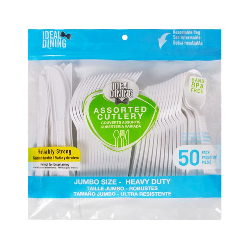 Ideal Dining 50CT Plastic Cutlery Assorted Jumbo