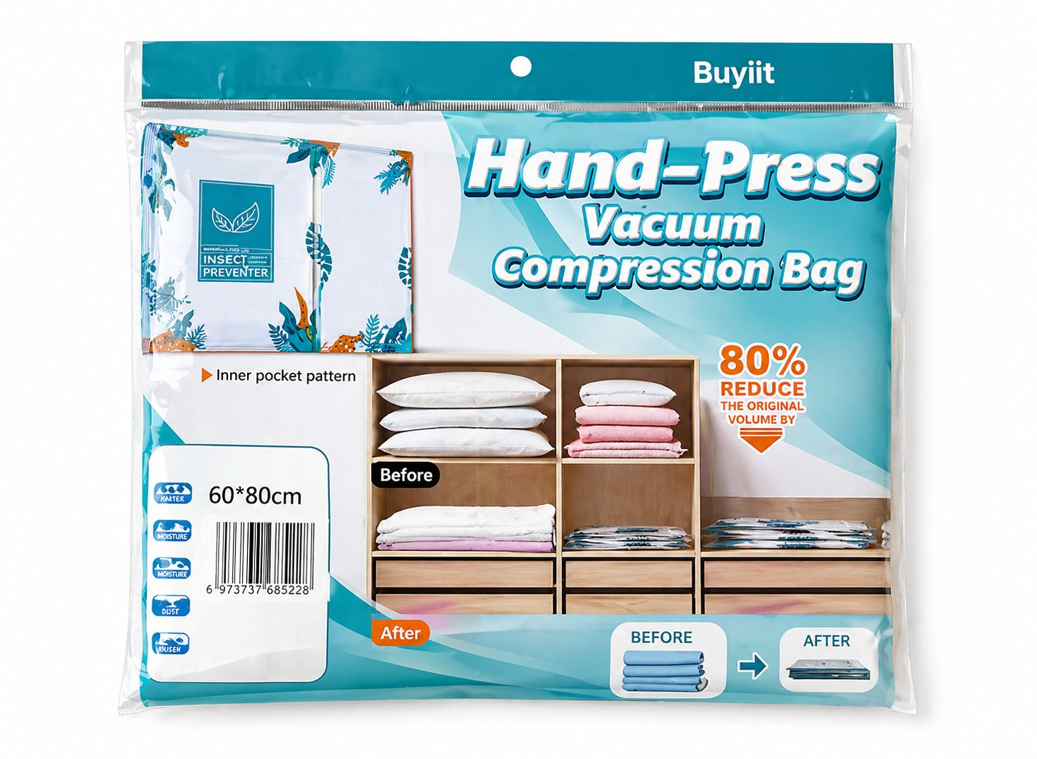 Hand-Press Vacuum Compression Storage Bag – Medium