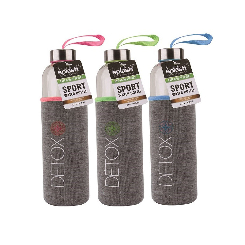 Splash Glass Bottle 20oz Sleeve Detox Holder Chrome Top 1pk